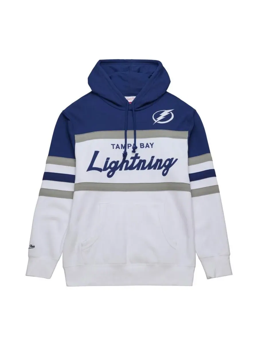 Mitchell & Ness Мужская белая с синими вставками толстовка с капюшоном в стиле главного тренера — изображение 4 из 4