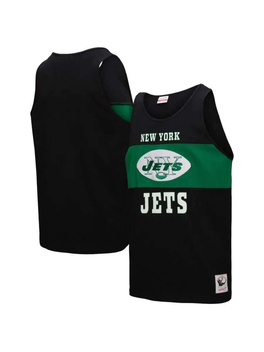 Mitchell & Ness Мужская черная майка New York Jets в стиле ретро с цветными блоками