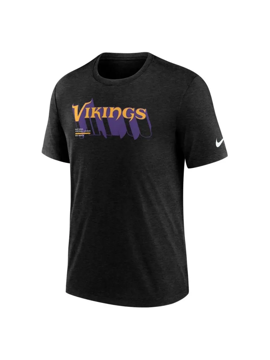 Nike Мужская футболка Minnesota Vikings Long Pass Tri-Blend цвета «черный меланж» — изображение 2 из 3