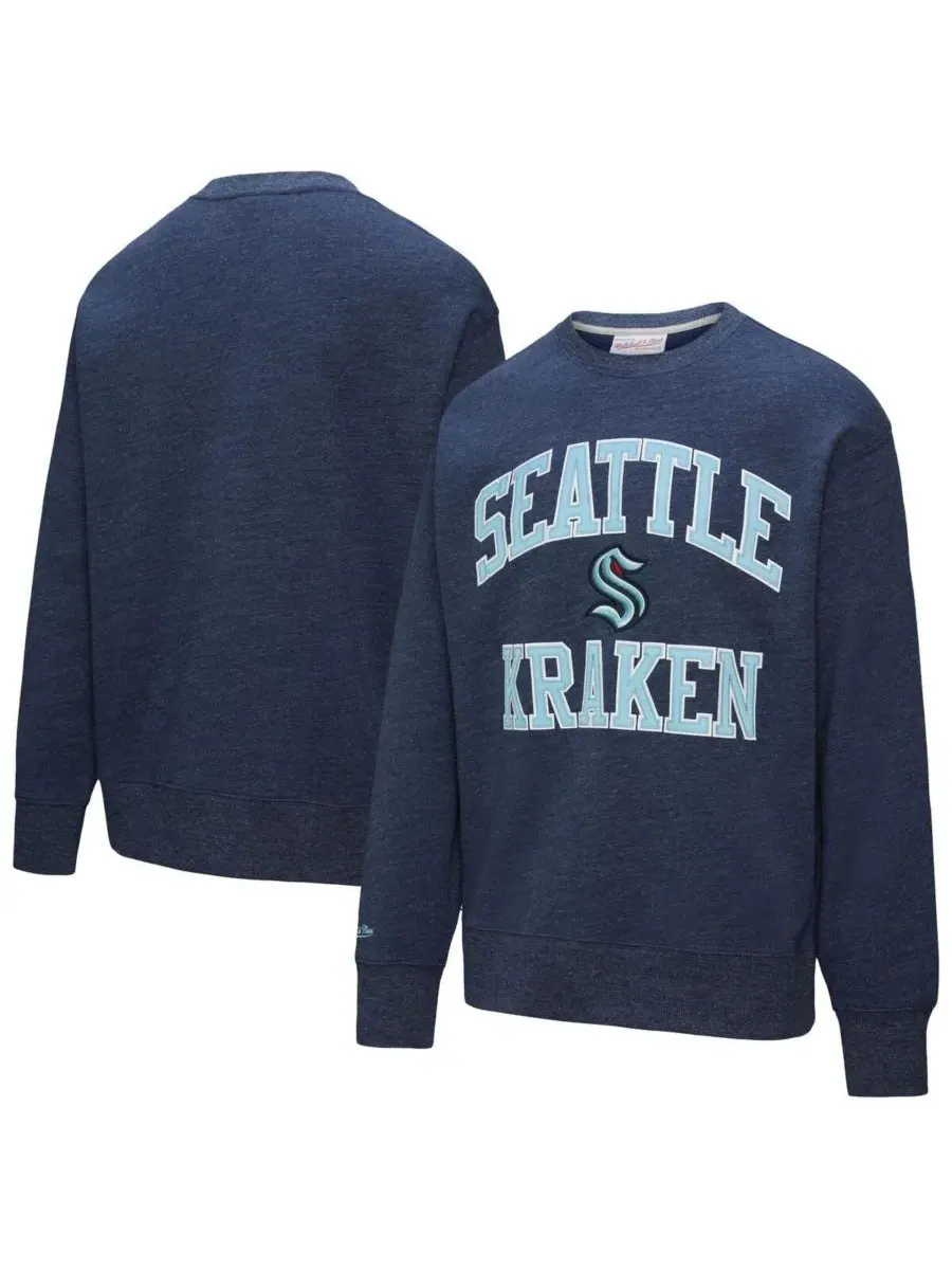 Mitchell & Ness Мужская флисовая толстовка темно-синего цвета с надписью «Seattle Kraken Playoff