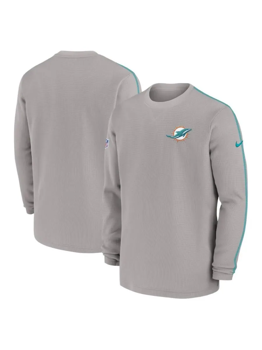 Nike Мужская серая футболка с длинным рукавом для тренеров команды Miami Dolphins 2024