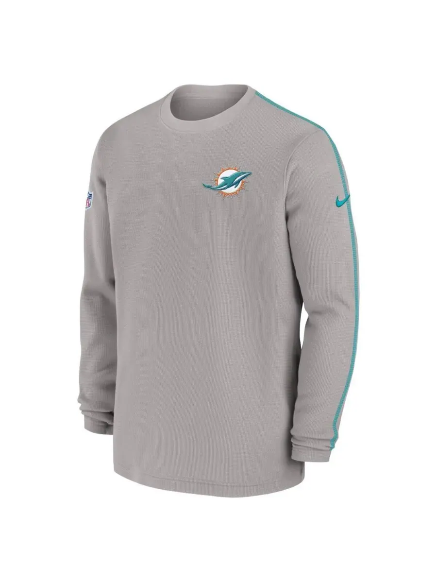 Nike Мужская серая футболка с длинным рукавом для тренеров команды Miami Dolphins 2024 — изображение 2 из 3, серый зеленый