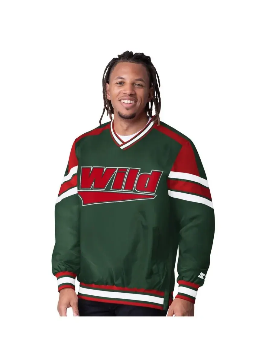 Starter Мужская зеленая куртка-пуловер Minnesota Wild Reliever с V-образным вырезом