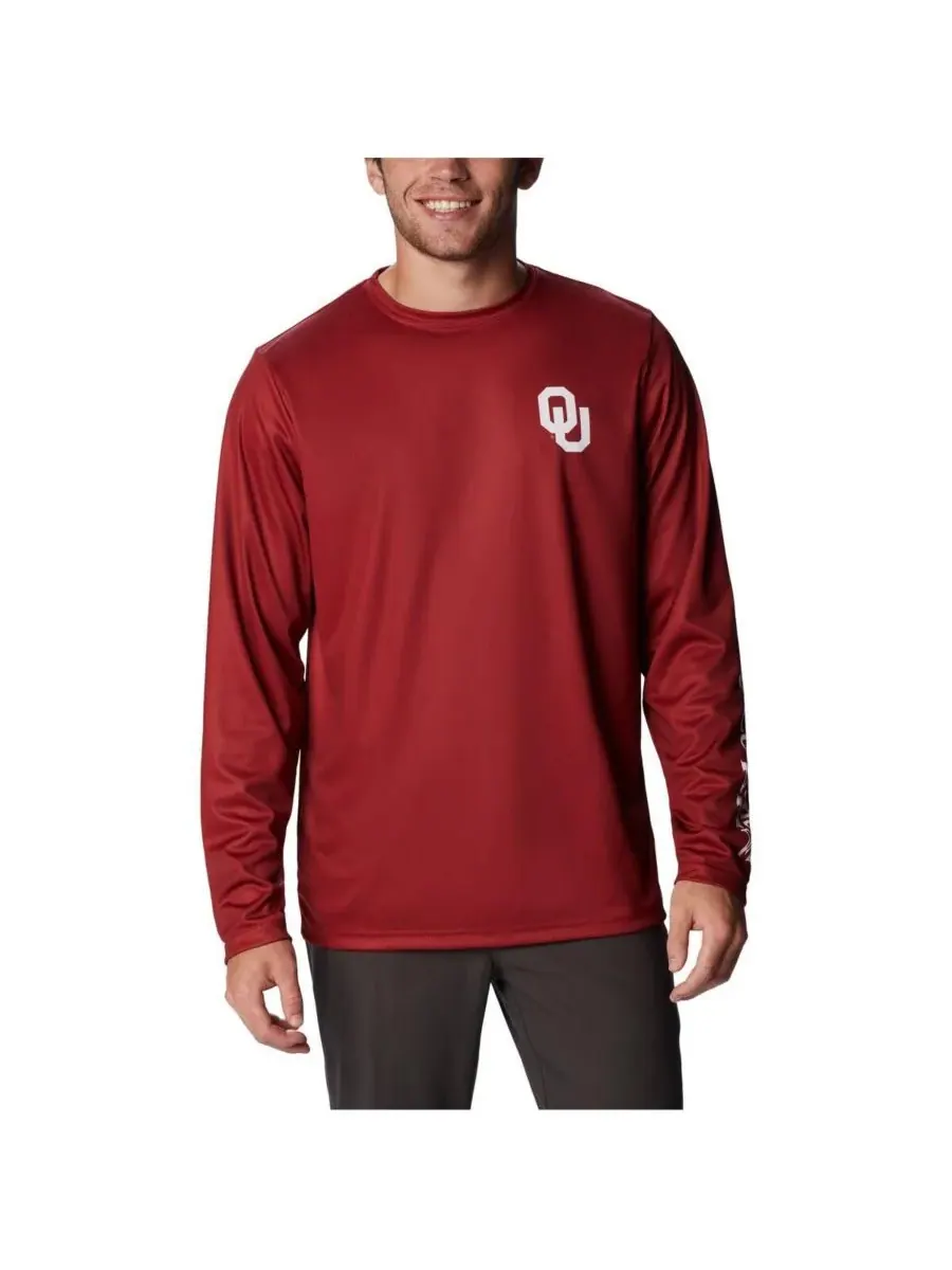 Columbia Мужская футболка с длинным рукавом-реглан цвета малиновой команды Oklahoma Sooners от