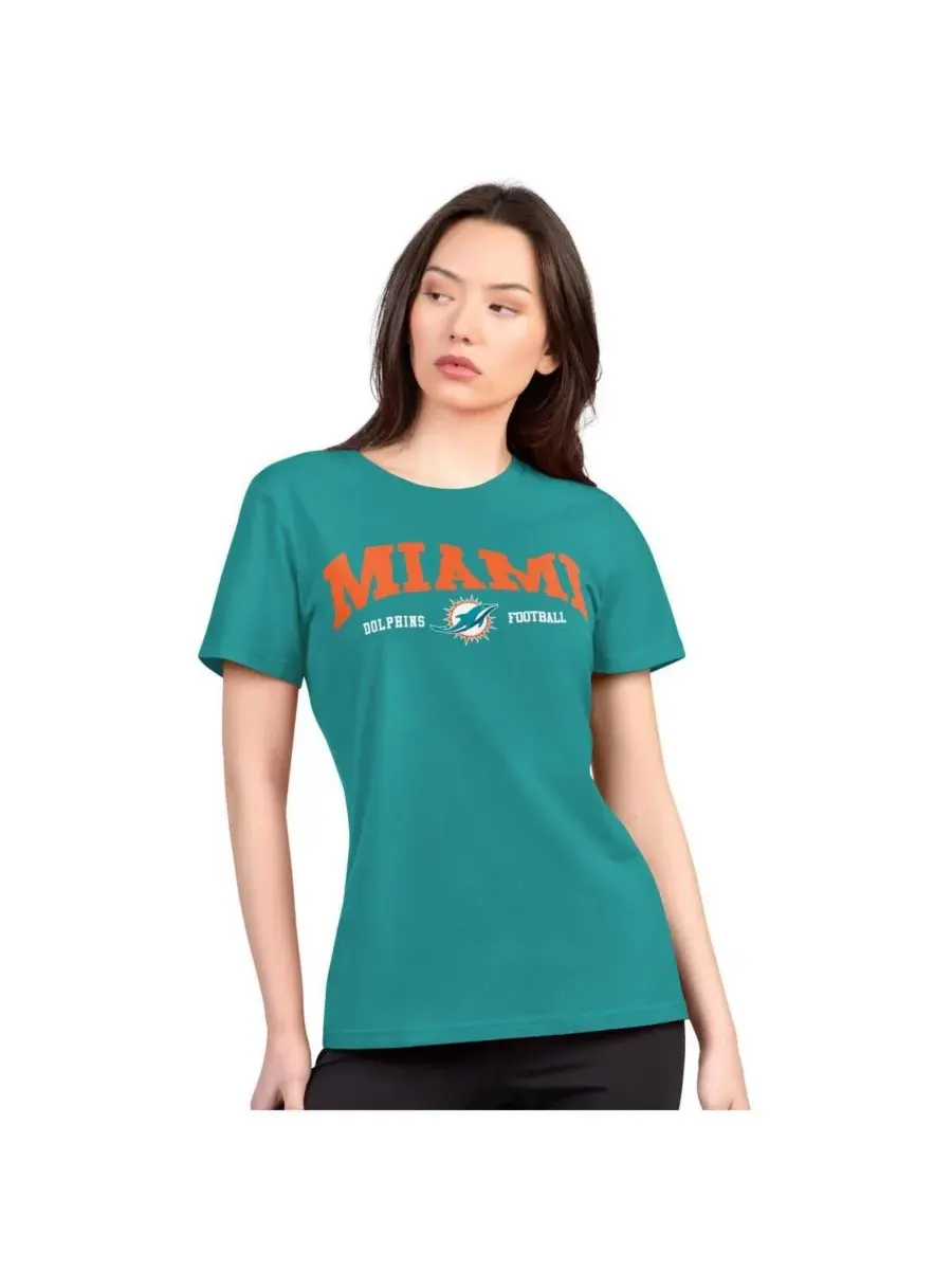 Женская футболка Aqua Miami Dolphins Super-Slim Lightweight Winning Crew T-Shirt G-III 4Her by Carl