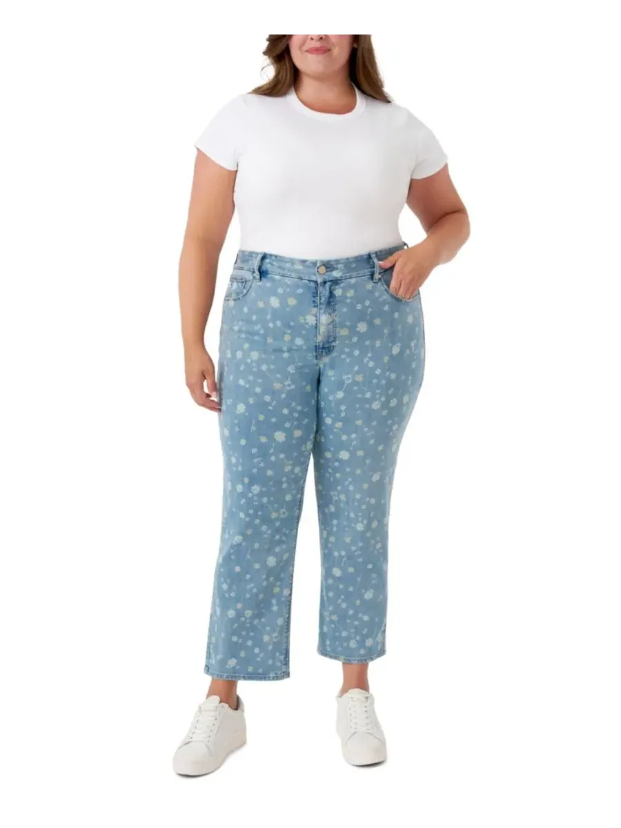Джинсы прямого кроя без живота больших размеров Seven7, Daisy Discharge Print