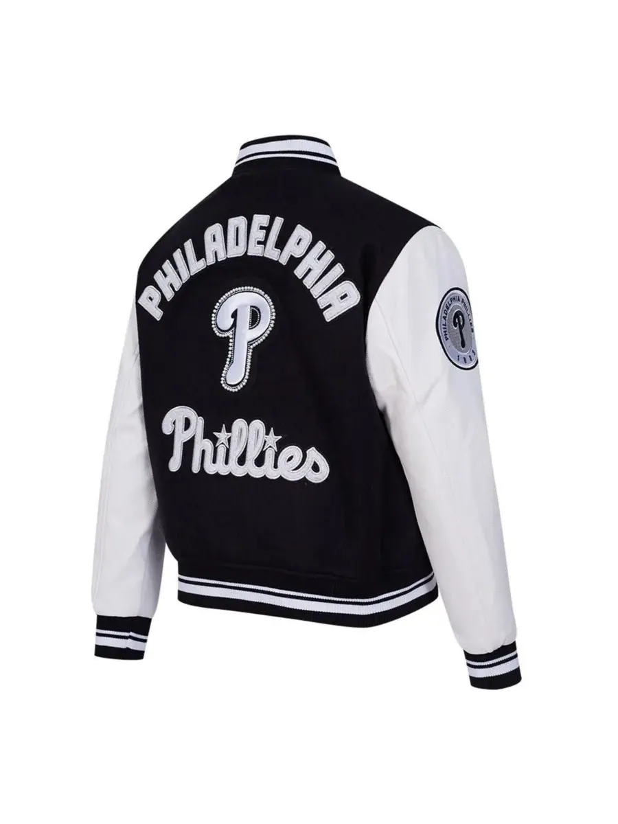 Pro Standard Женская черная шерстяная куртка-бомбер Philadelphia Phillies в рубчик, на молнии — изображение 3 из 5, черный