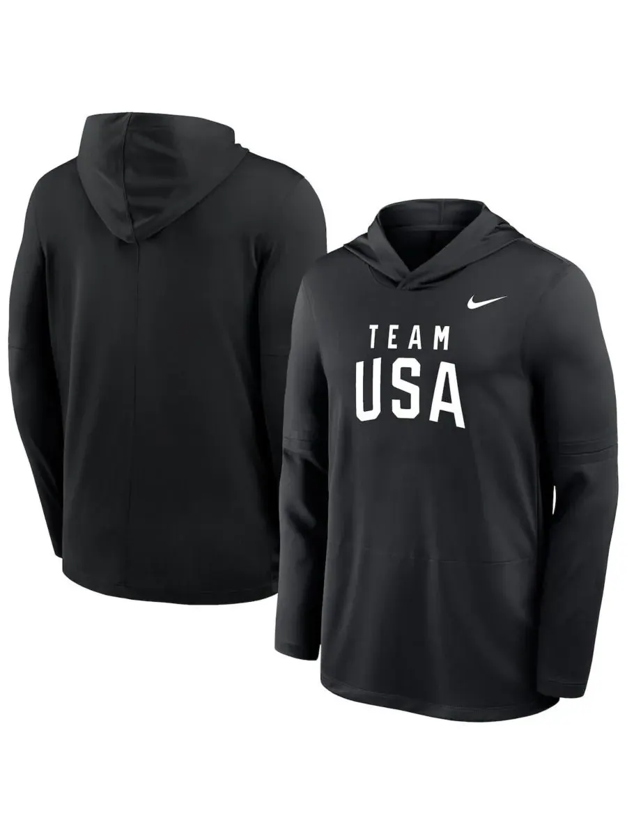 Nike Мужская черная легкая футболка с длинными рукавами и капюшоном из материала Dri-FIT