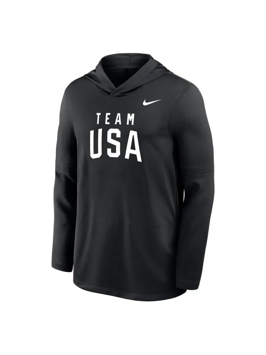 Nike Мужская черная легкая футболка с длинными рукавами и капюшоном из материала Dri-FIT — изображение 2 из 3, черный