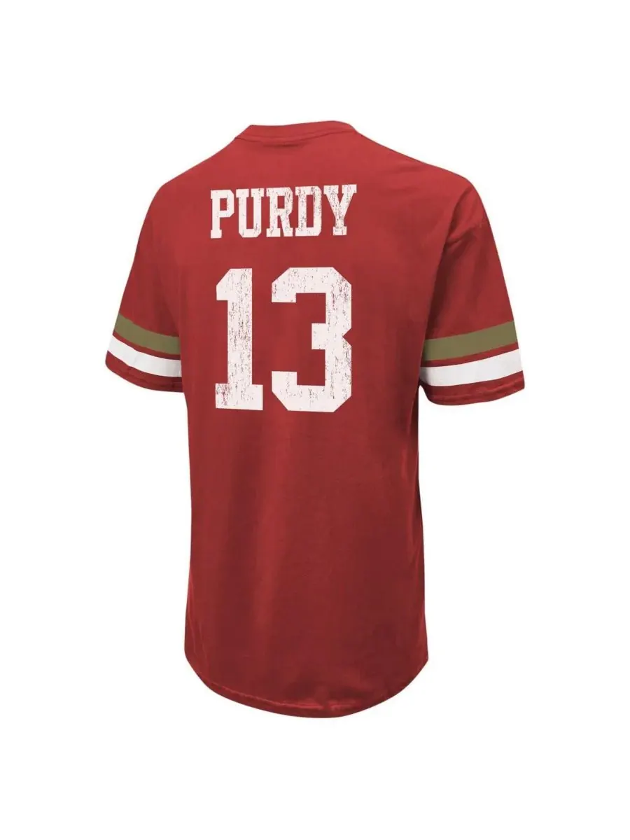 Мужская футболка Threads Brock Purdy Scarlet Distressed San Francisco 49ers с именем и номером — изображение 3 из 3, алый