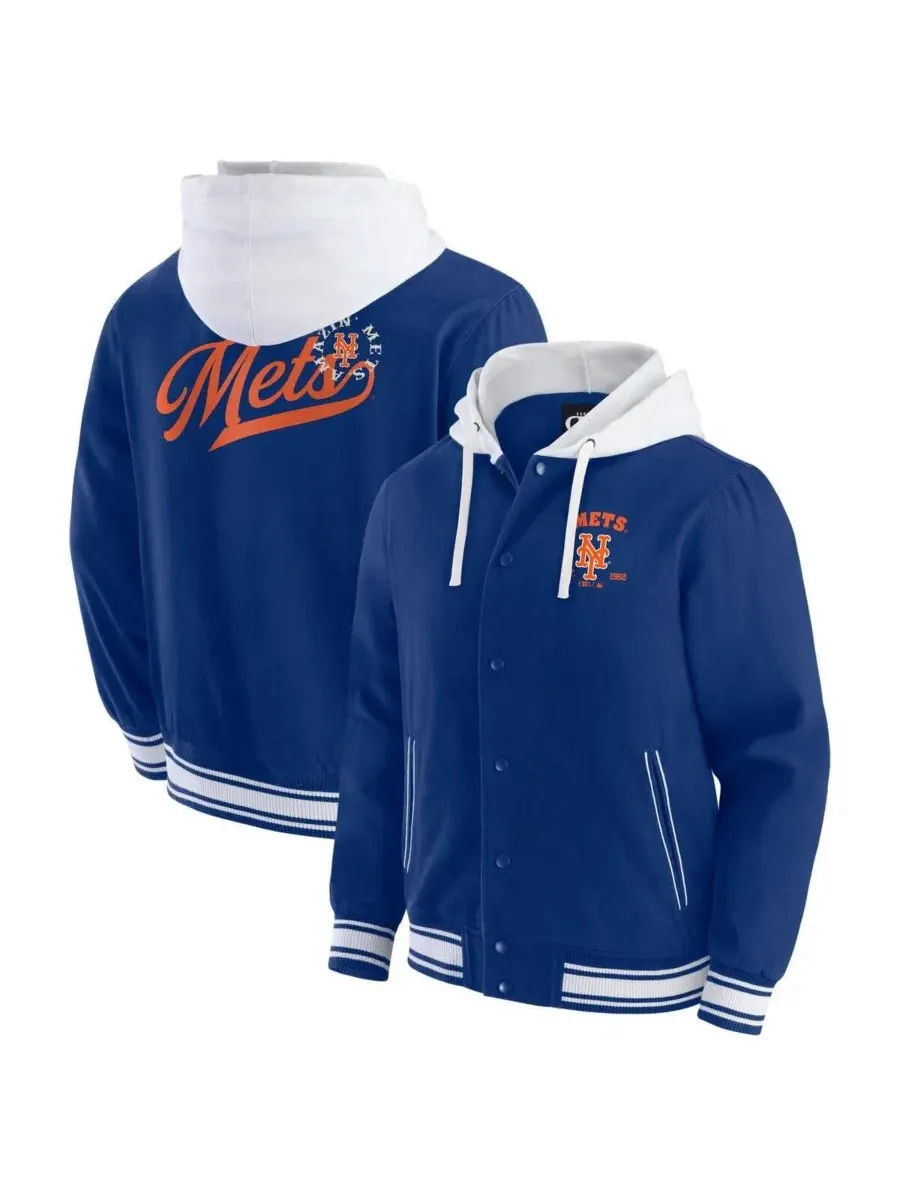 Мужская куртка с капюшоном Royal New York Mets на кнопках Fanatics
