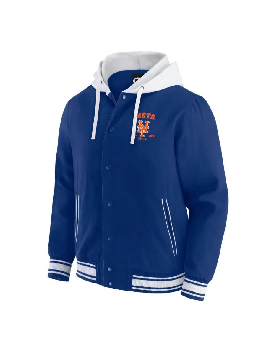 Мужская куртка с капюшоном Royal New York Mets на кнопках Fanatics — изображение 4 из 4, королевский