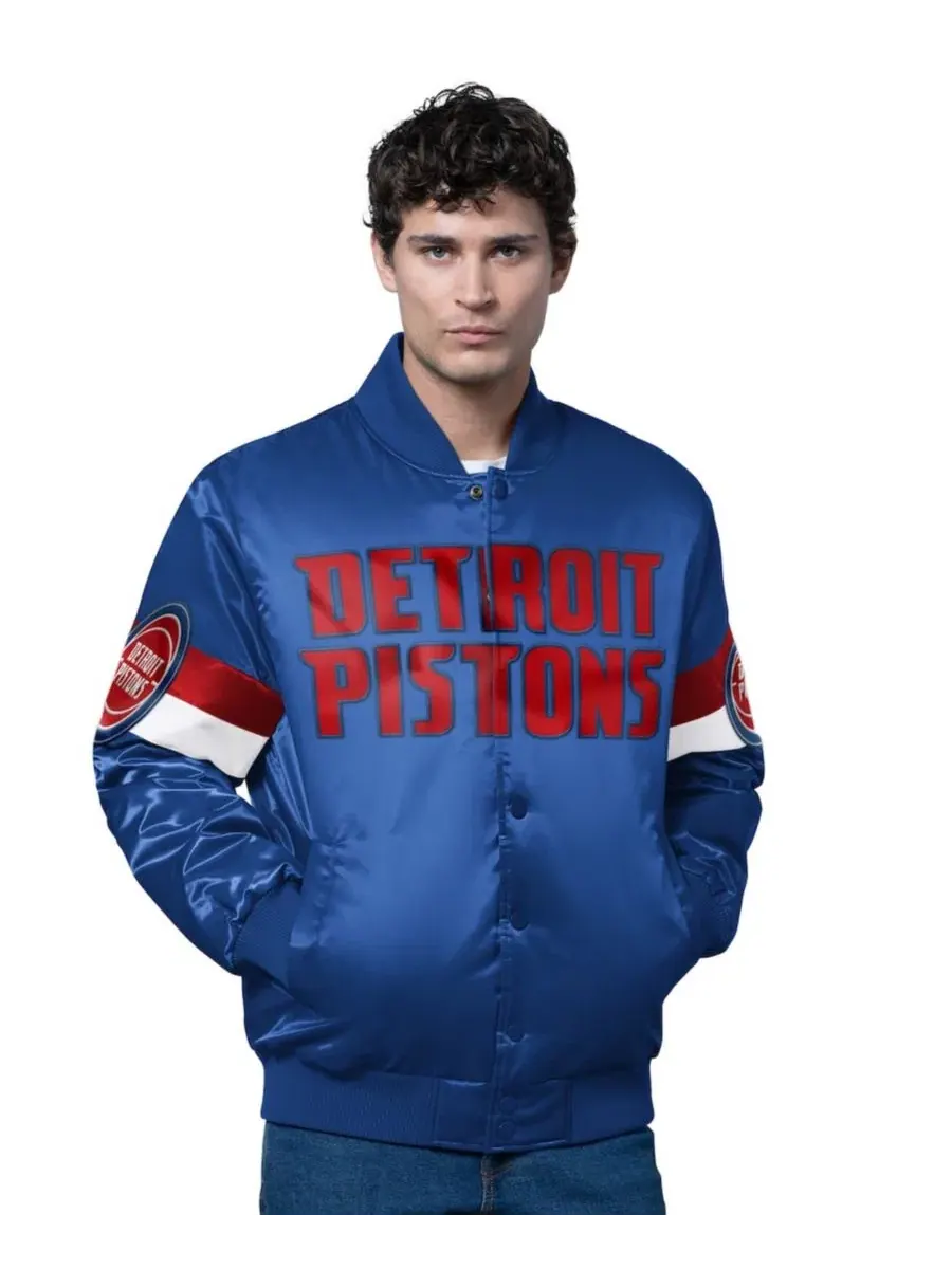 Мужская синяя атласная куртка Detroit Pistons Triple Option Varsity с застежкой на кнопках Starter