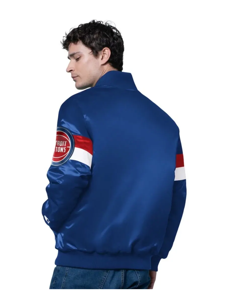 Мужская синяя атласная куртка Detroit Pistons Triple Option Varsity с застежкой на кнопках Starter — изображение 2 из 2