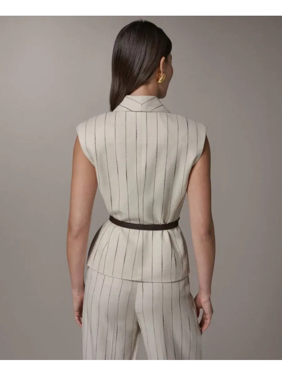 Женский жилет в полоску с поясом, стандартный и укороченный размеры Donna Karan New York — изображение 2 из 7