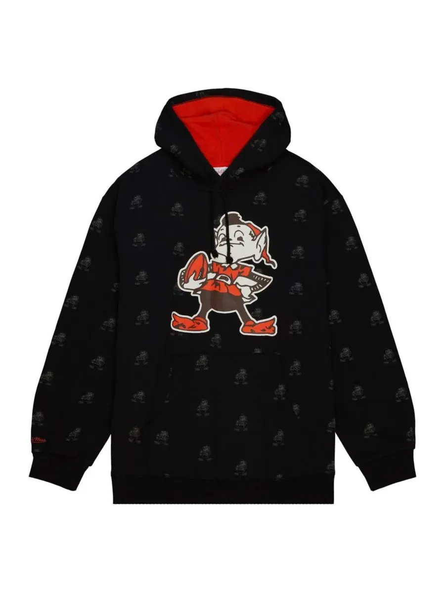 Mitchell & Ness Мужская черная флисовая толстовка с капюшоном и принтом Cleveland Browns — изображение 2 из 4, черный
