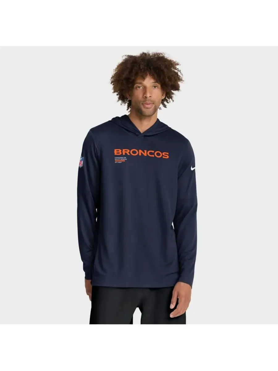 Nike Мужская темно-синяя толстовка с длинными рукавами Denver Broncos Sideline Pure Fury Performance