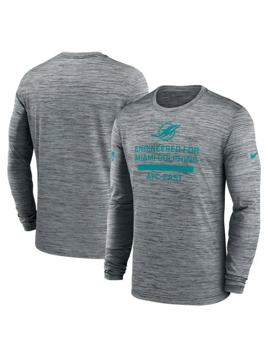 Nike Мужская серая футболка с длинным рукавом Miami Dolphins Sideline Velocity Performance