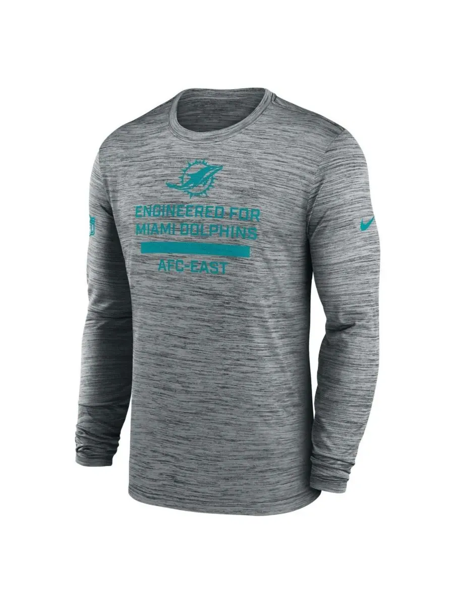 Nike Мужская серая футболка с длинным рукавом Miami Dolphins Sideline Velocity Performance — изображение 2 из 3, серый