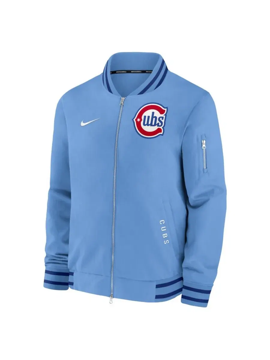 Ветрозащитная куртка-бомбер Nike Chicago Cubs с флисовой подкладкой — изображение 2 из 5, светлый синий