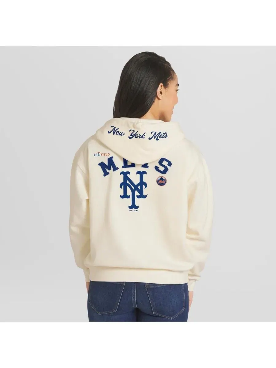 Женская толстовка на молнии с флисовой подкладкой New York Mets — изображение 4 из 4, бежевый