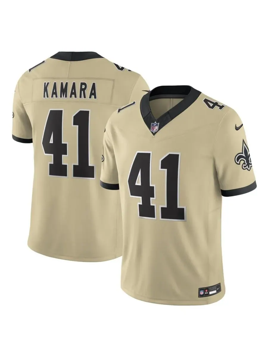 Nike Мужская золотая футболка Alvin Kamara New Orleans Saints Gameday Golds Alternate Vapor FUSE