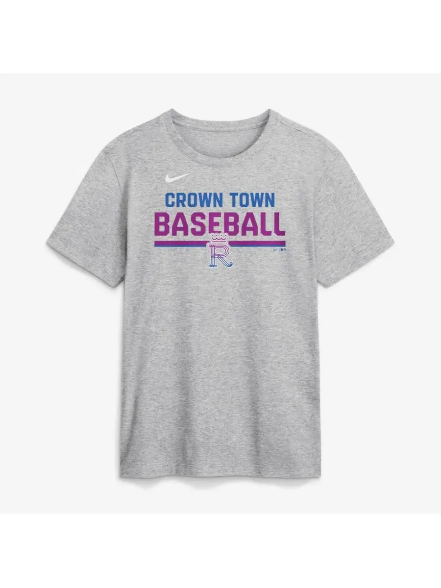 Мужская футболка серого цвета с надписью "Kansas City Royals 2026 City Connect Stacked Team Phrase"