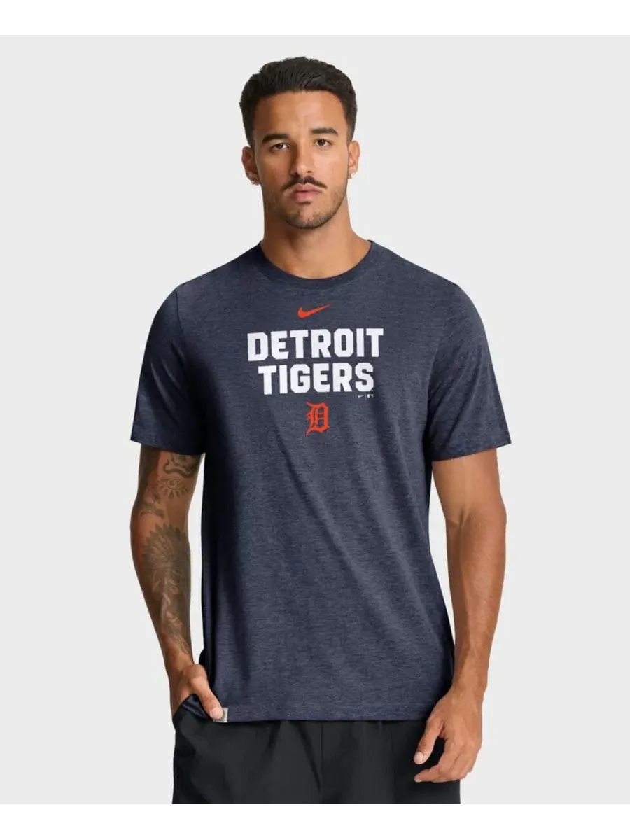 Мужская футболка Detroit Tigers Stacked Tri-Blend темно-синего цвета, цвет меланж Nike