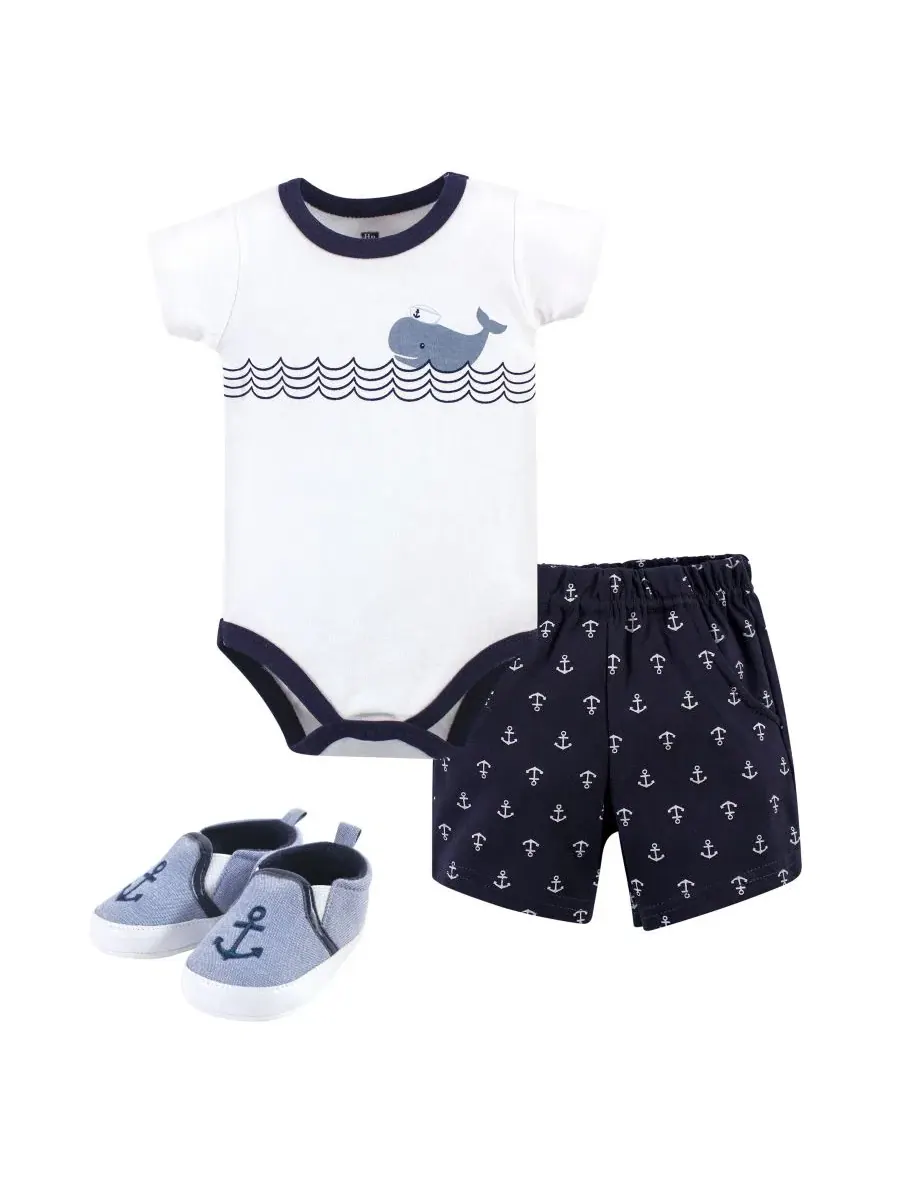 Комплект для малыша из боди, шорт и пинеток, модель Whale hello Hudson Baby, Whale Hello