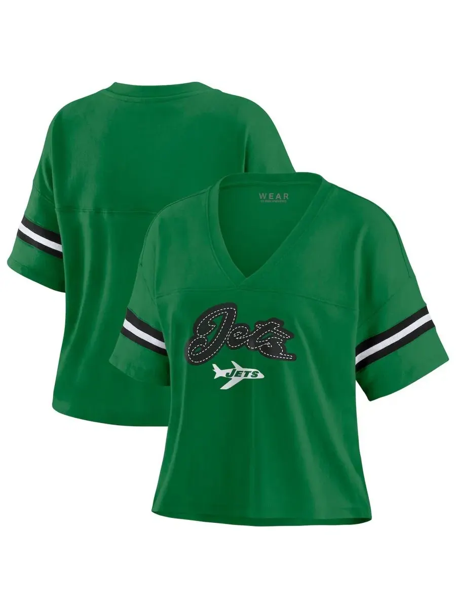 Футболка женская с V-образным вырезом, с принтом, New York Jets WEAR by Erin Andrews