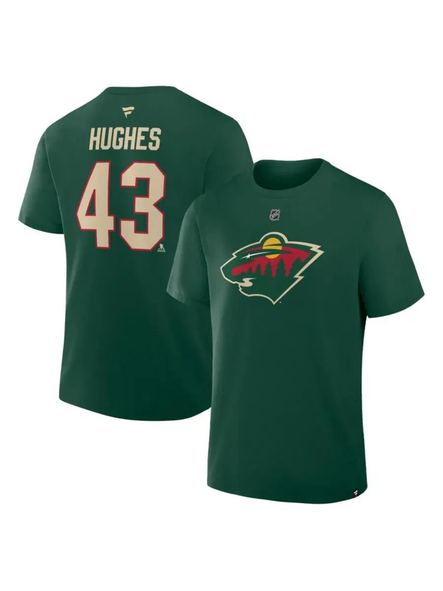 Футболка с длинным рукавом Quinn Hughes Green Minnesota Wild Authentic Stack Name & Number Fanatics