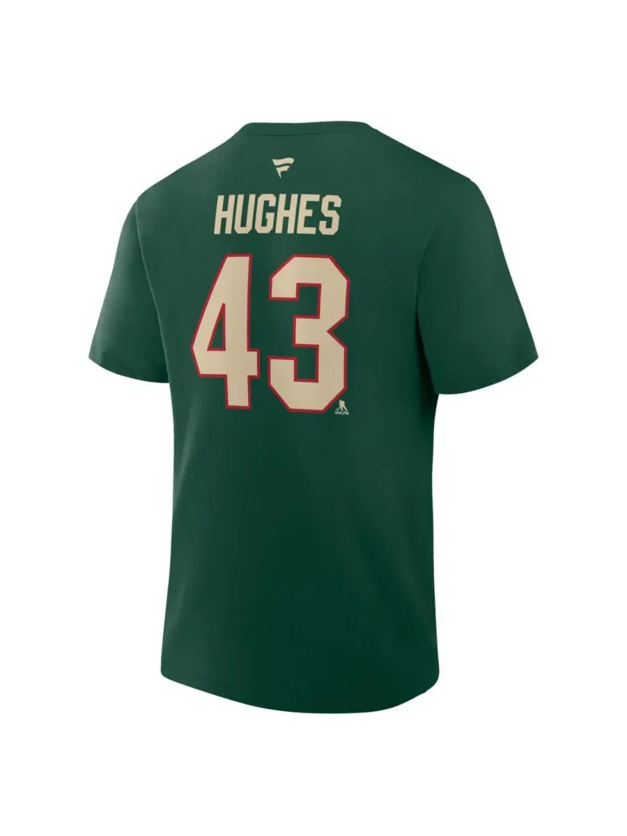 Футболка с длинным рукавом Quinn Hughes Green Minnesota Wild Authentic Stack Name & Number Fanatics — изображение 3 из 3