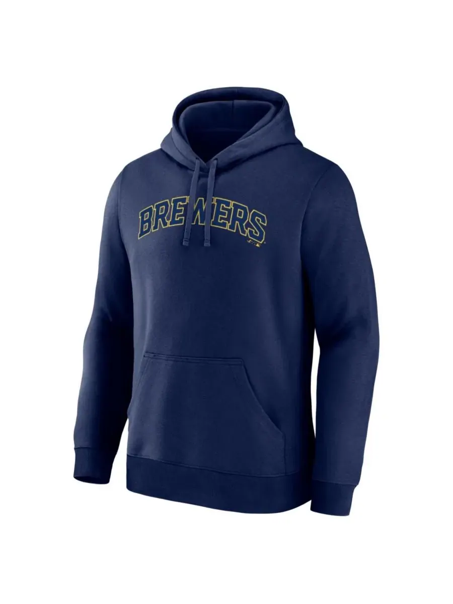 Худи с длинным рукавом и капюшоном с принтом Milwaukee Brewers Wordmark Logo Athletic — изображение 2 из 3, темно-синий