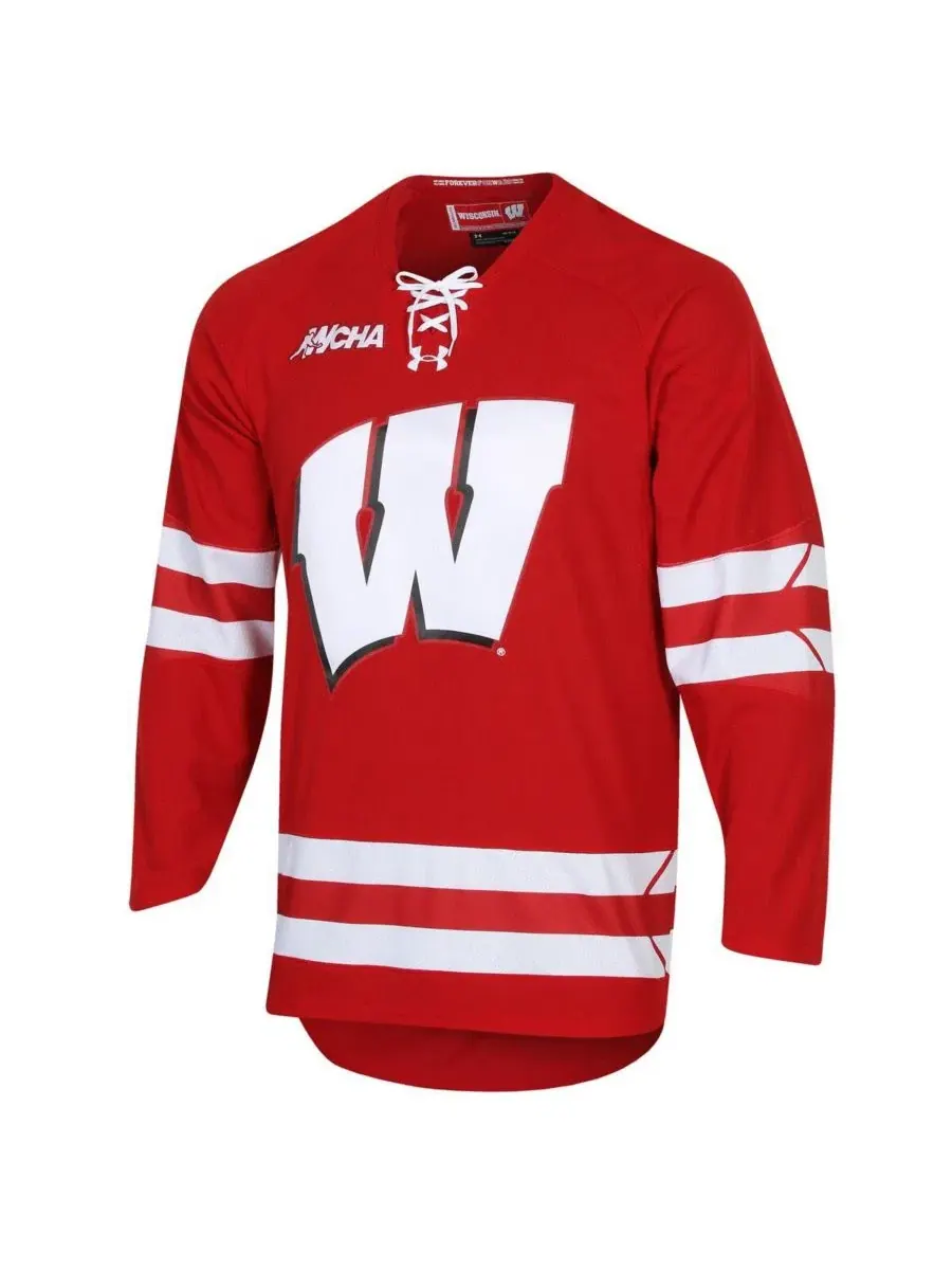 Мужская красная реплика хоккейной майки команды Wisconsin Badgers Under Armour — изображение 2 из 3, красный