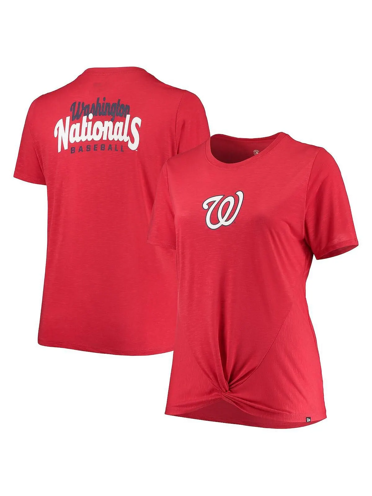 Женская красная футболка Washington Nationals больших размеров с узлом спереди 2 New Era