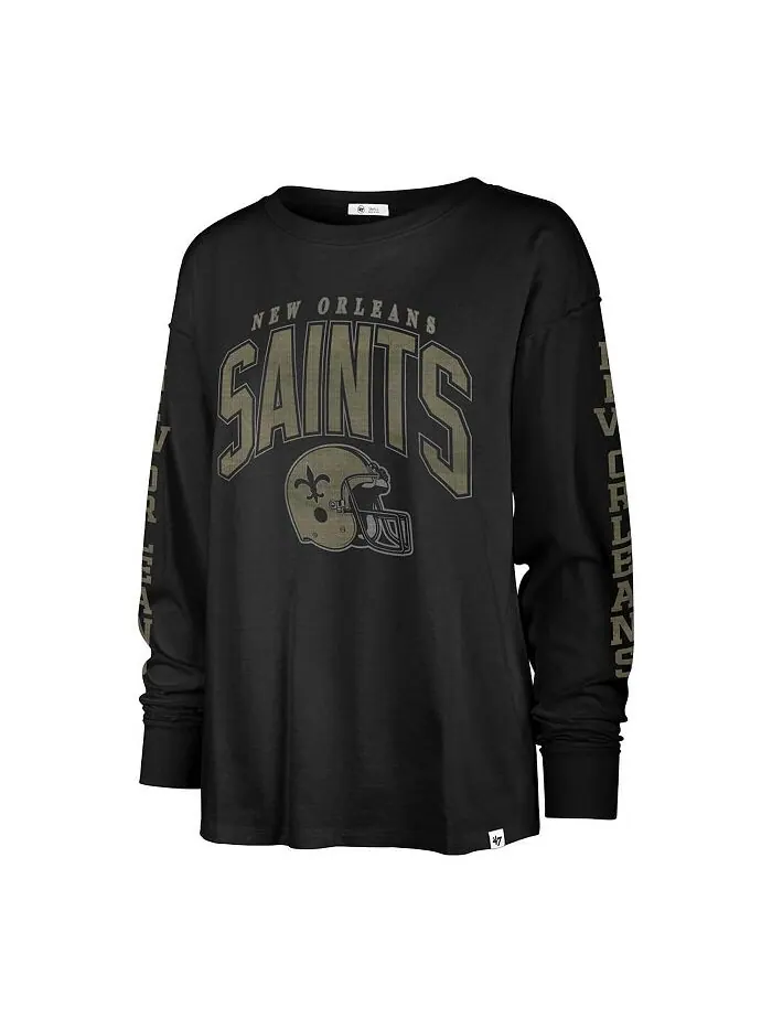 Женская черная рваная футболка с длинным рукавом New Orleans Saints Tom Cat '47 Brand — изображение 2 из 3, черный