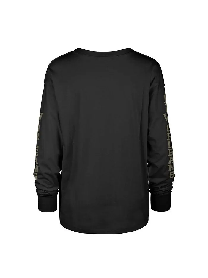 Женская черная рваная футболка с длинным рукавом New Orleans Saints Tom Cat '47 Brand — изображение 3 из 3, черный