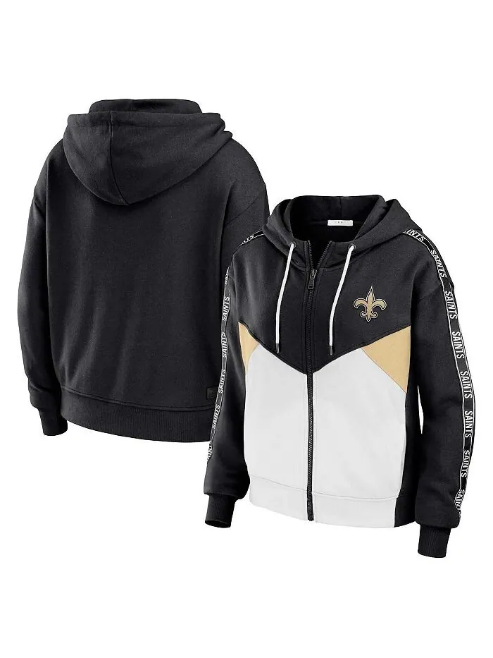 Женская черно-белая толстовка с молнией во всю длину New Orleans Saints Plus размера с цветными