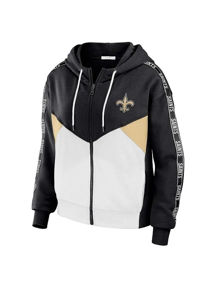 Женская черно-белая толстовка с молнией во всю длину New Orleans Saints Plus размера с цветными — изображение 3 из 3