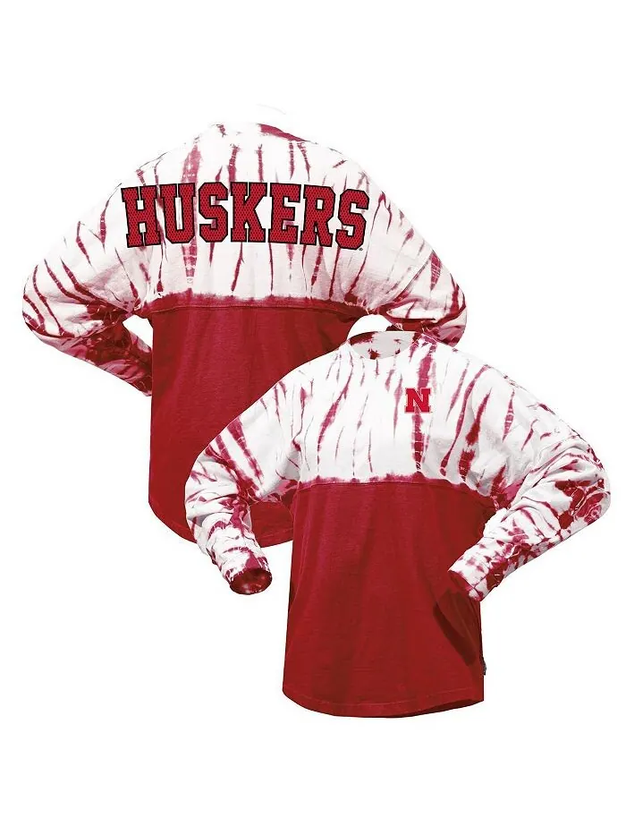 Женская футболка Scarlet Nebraska Huskers из джерси с длинными рукавами и принтом тай-дай Spirit
