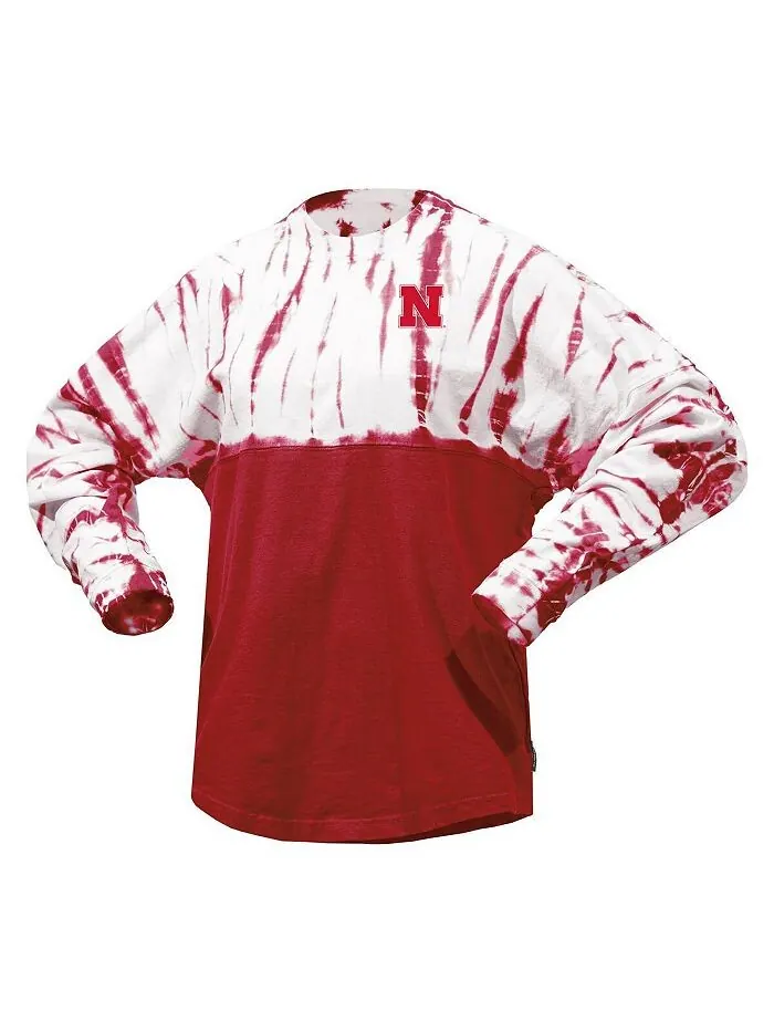 Женская футболка Scarlet Nebraska Huskers из джерси с длинными рукавами и принтом тай-дай Spirit — изображение 2 из 3, алый