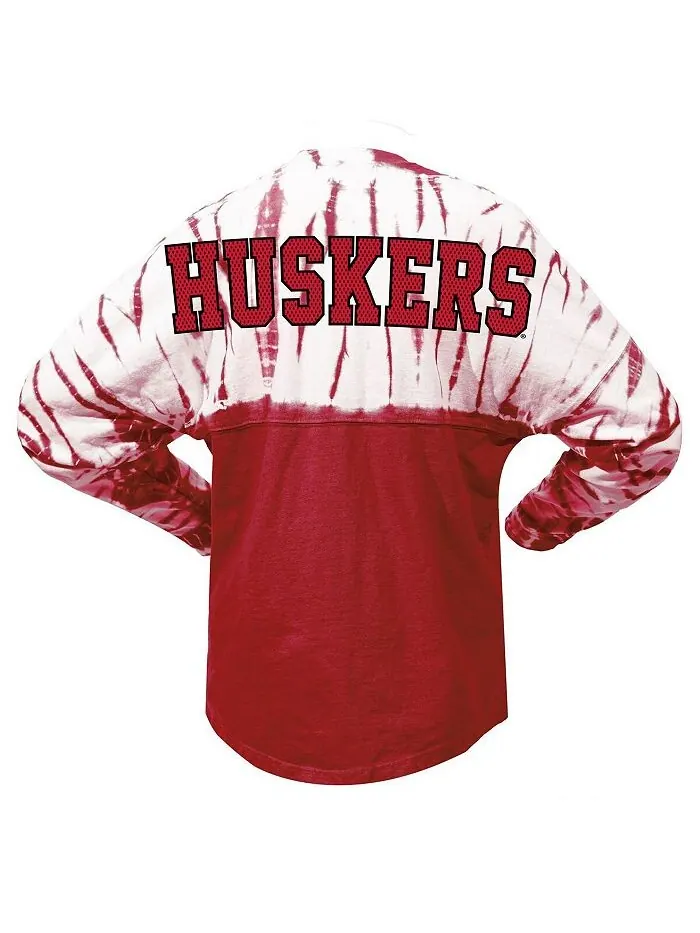 Женская футболка Scarlet Nebraska Huskers из джерси с длинными рукавами и принтом тай-дай Spirit — изображение 3 из 3, алый