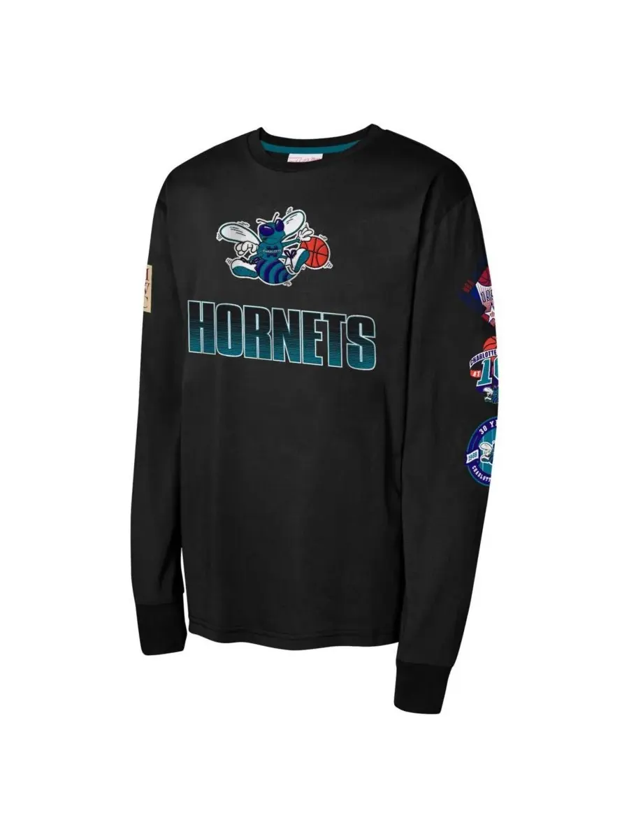 Mitchell & Ness Футболка с длинным рукавом Charlotte Hornets Hardwood Classic All Over для — изображение 2 из 3, черный