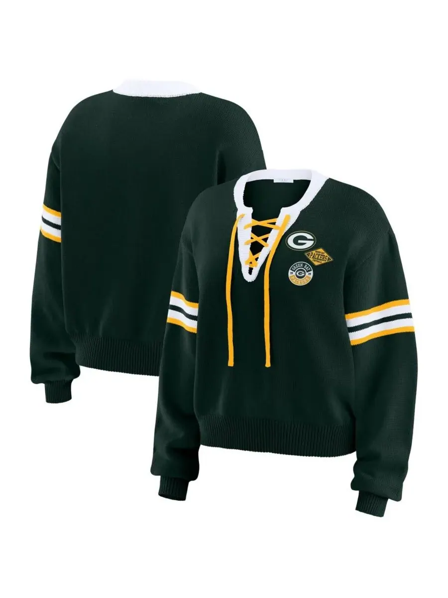WEAR by Erin Andrews Женская зеленая толстовка с завязками Green Bay Packers