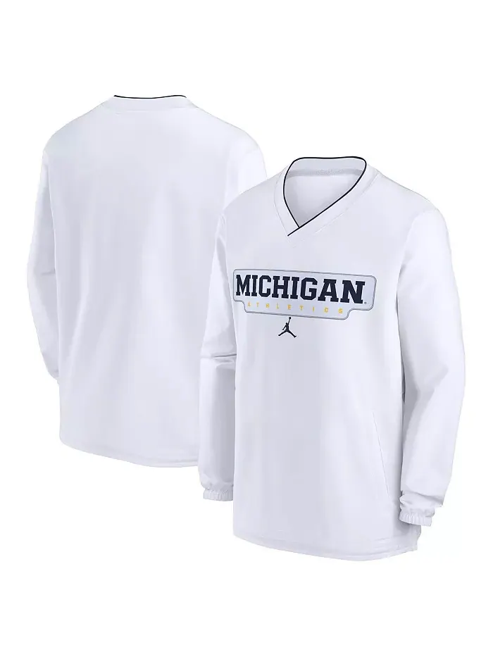 Мужская белая толстовка Michigan Wolverines 2024 Sideline Pullover Windshirt Jordan