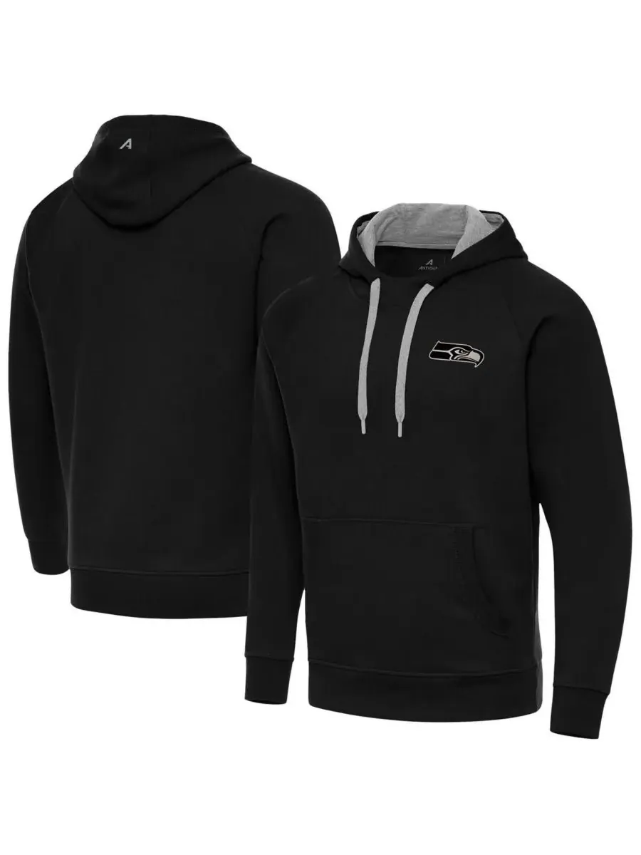 Antigua Мужская черная толстовка Seattle Seahawks Brushed Carbon Victory Pullover Hoodie