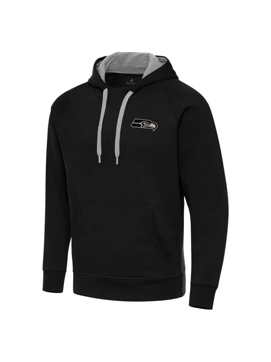 Antigua Мужская черная толстовка Seattle Seahawks Brushed Carbon Victory Pullover Hoodie — изображение 2 из 3, черный