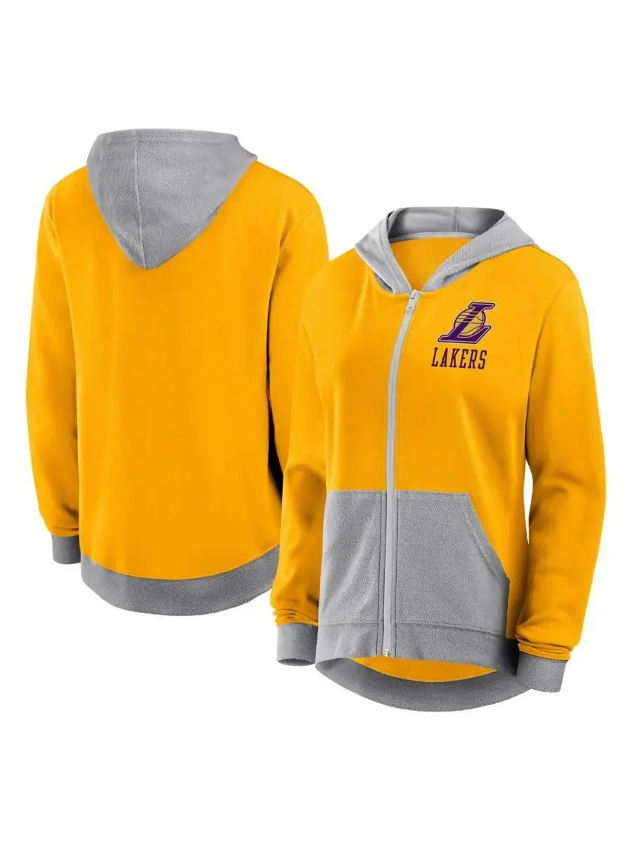 Женская золотая толстовка на молнии Los Angeles Lakers Hit It French Terry Logo Athletic