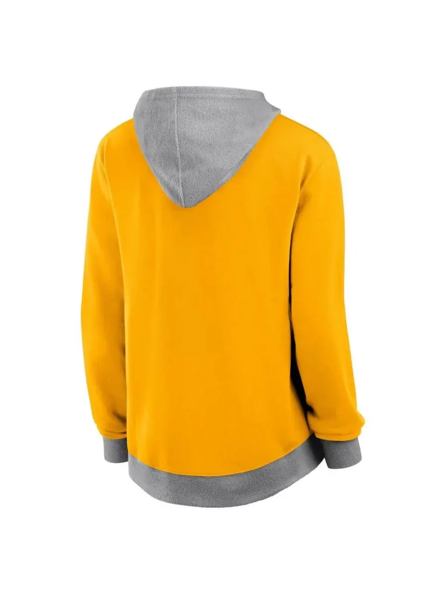 Женская золотая толстовка на молнии Los Angeles Lakers Hit It French Terry Logo Athletic — изображение 2 из 3, золото