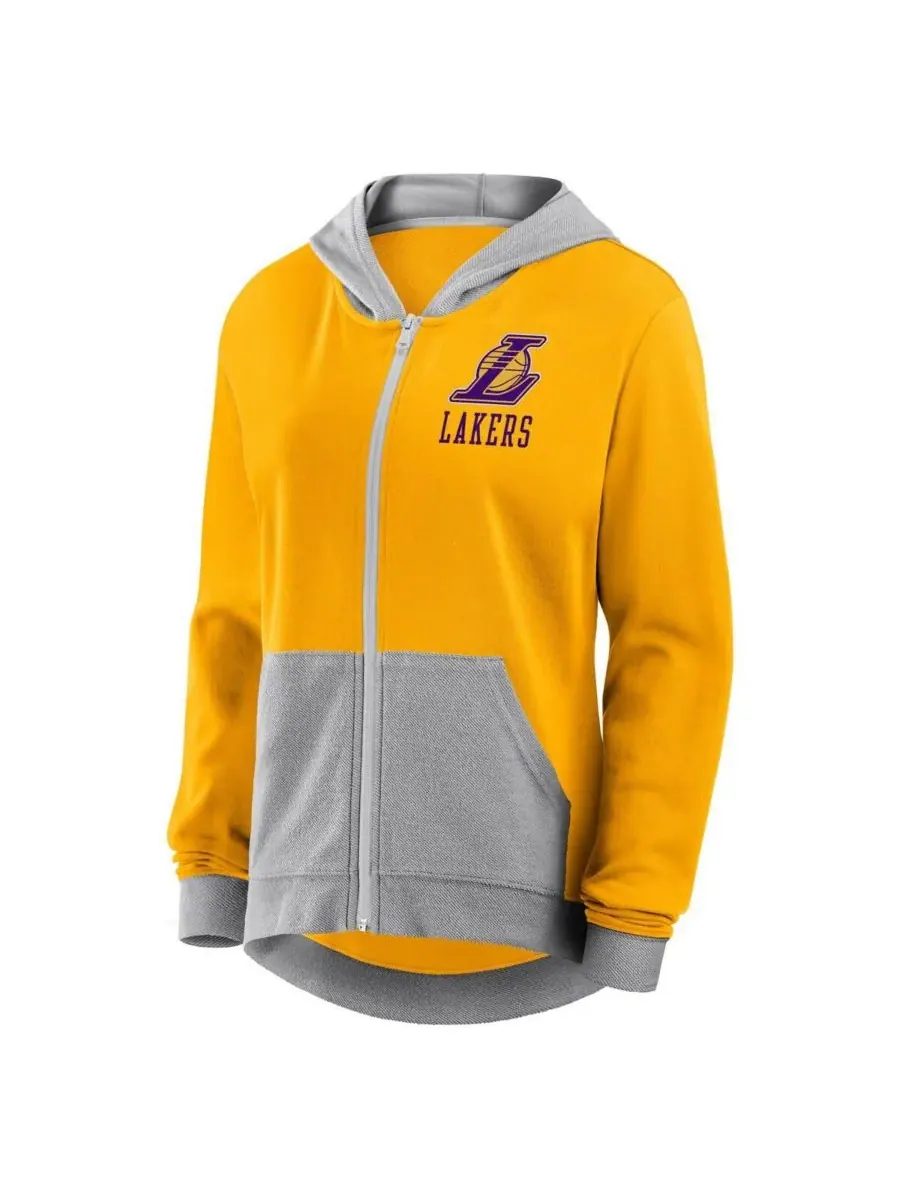 Женская золотая толстовка на молнии Los Angeles Lakers Hit It French Terry Logo Athletic — изображение 3 из 3, золото